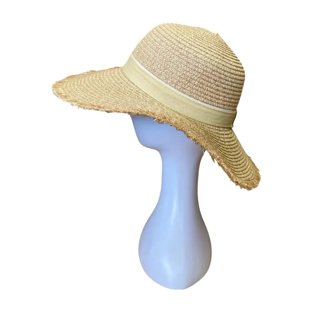 Y2K Wide Brim Straw Sun Hat | Vintage Beach Hat with Adjustable Band